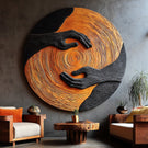 Solid Wood Wall Art with Embracing Hands Relief Design