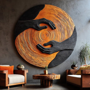 Solid Wood Wall Art with Embracing Hands Relief Design