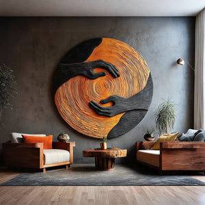 Solid Wood Wall Art with Embracing Hands Relief Design