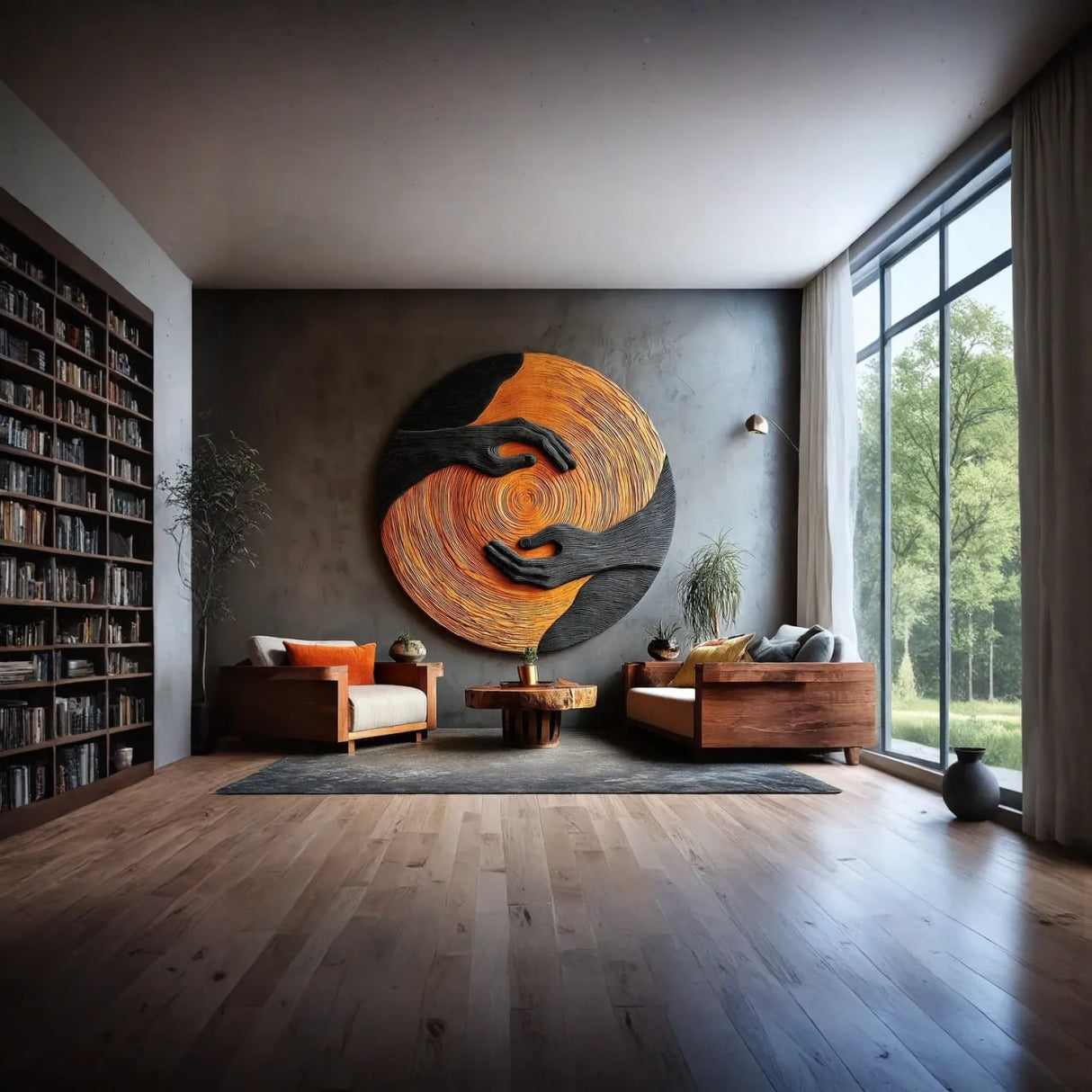 Solid Wood Wall Art with Embracing Hands Relief Design