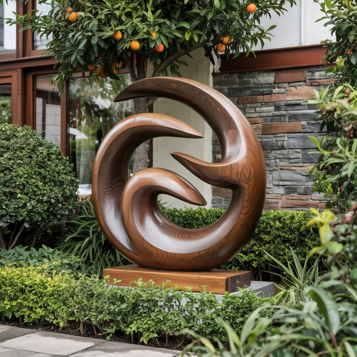 Spiral Harmony Solid Wood Garden Sculpture for Outdoor Landscape Decor