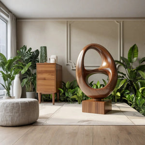 Handcrafted Solid Wood Double Void Abstract Sculpture for Modern Decor