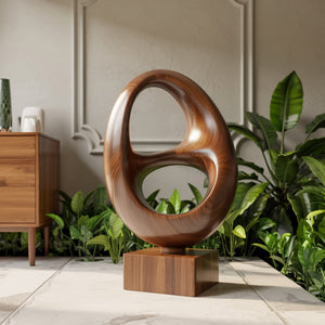 Handcrafted Solid Wood Double Void Abstract Sculpture for Modern Decor