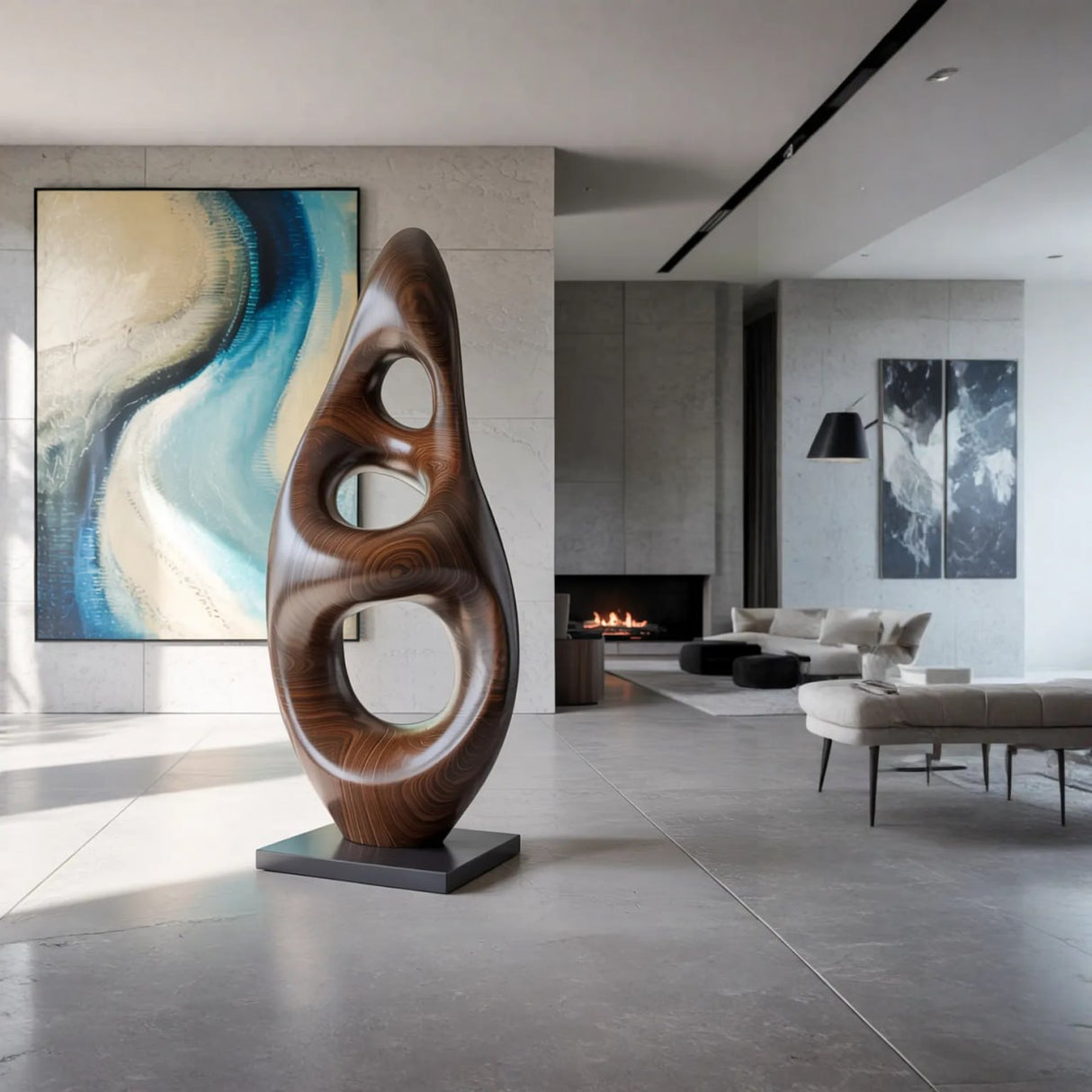 Ethereal Aperture Solid Wood Abstract Sculpture for Living Room
