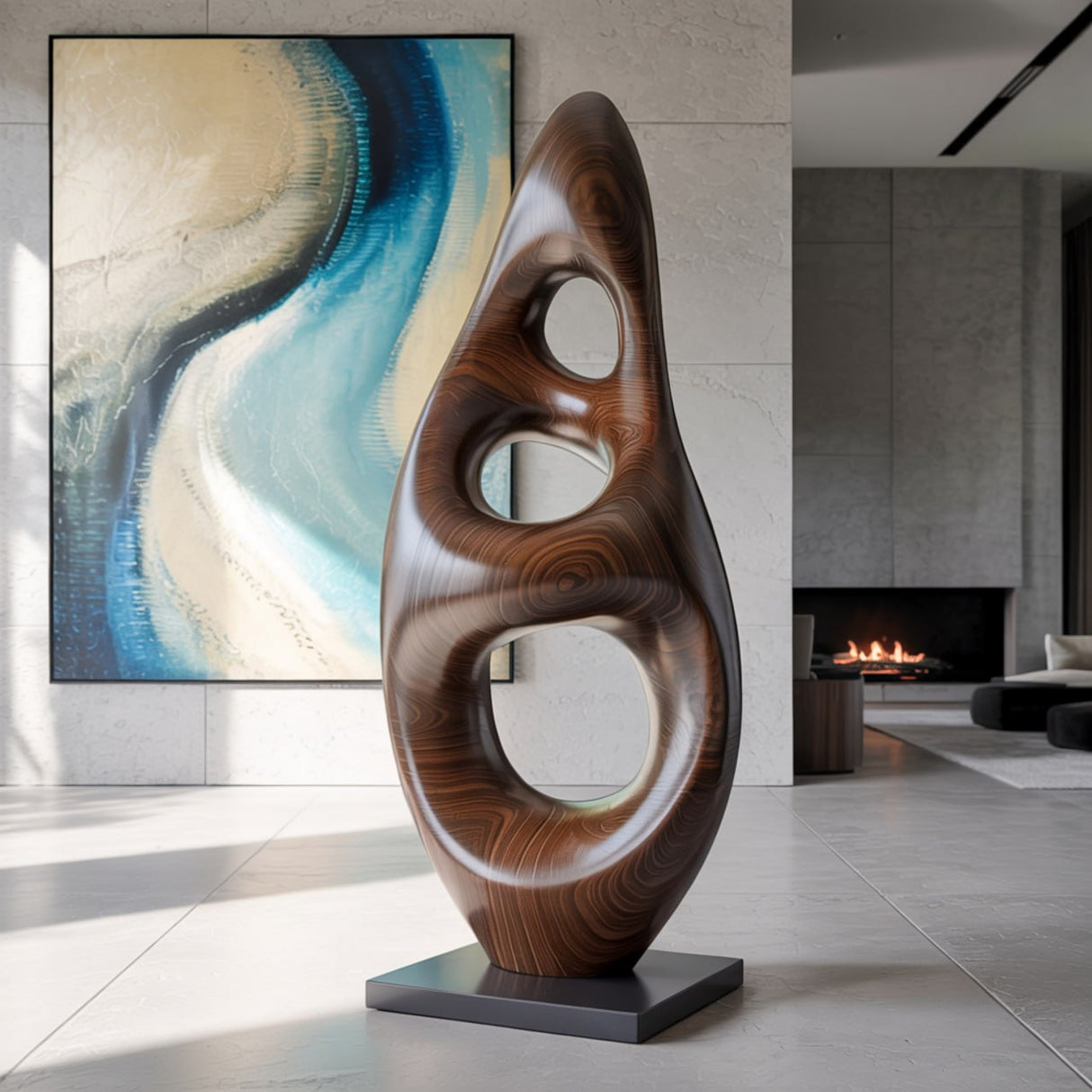 Ethereal Aperture Solid Wood Abstract Sculpture for Living Room