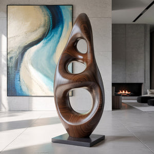Ethereal Aperture Solid Wood Abstract Sculpture for Living Room