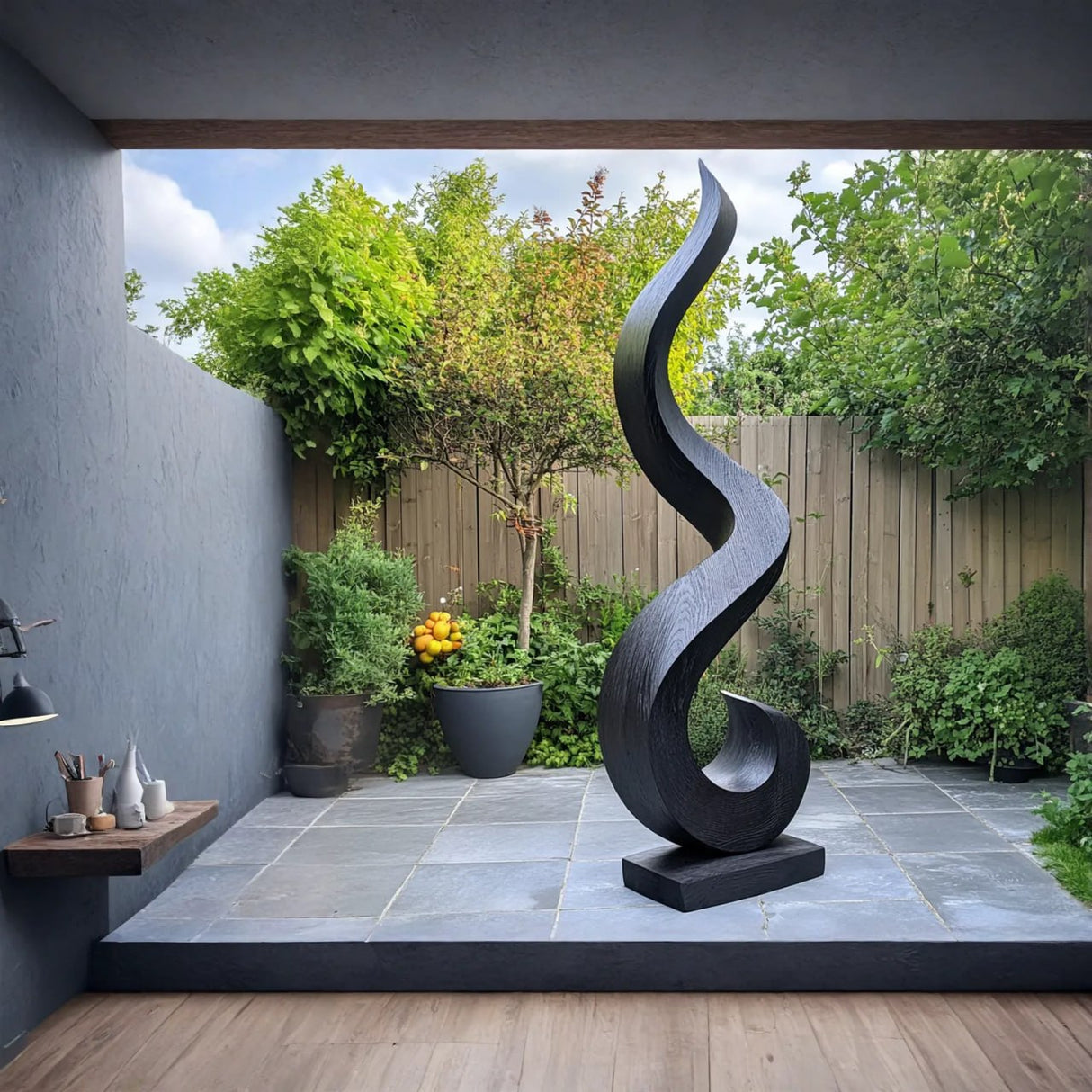 Outdoor Rising Ribbon Solid Wood Sculpture for Garden Landscape Decor