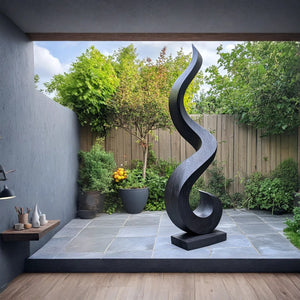 Outdoor Rising Ribbon Solid Wood Sculpture for Garden Landscape Decor