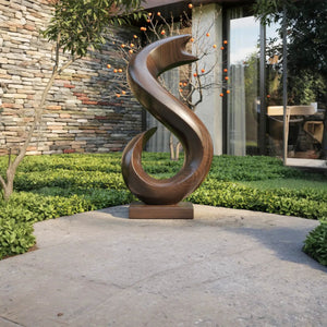 Handcrafted Solid Wood Flame Wave Sculpture for Garden and Entryway Decor