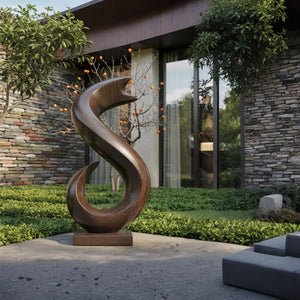 Handcrafted Solid Wood Flame Wave Sculpture for Garden and Entryway Decor