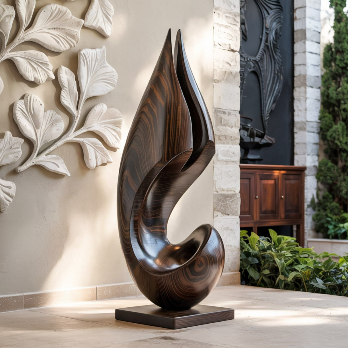 Ascending Flame Abstract Wood Floor Sculpture