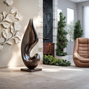 Ascending Flame Abstract Wood Floor Sculpture