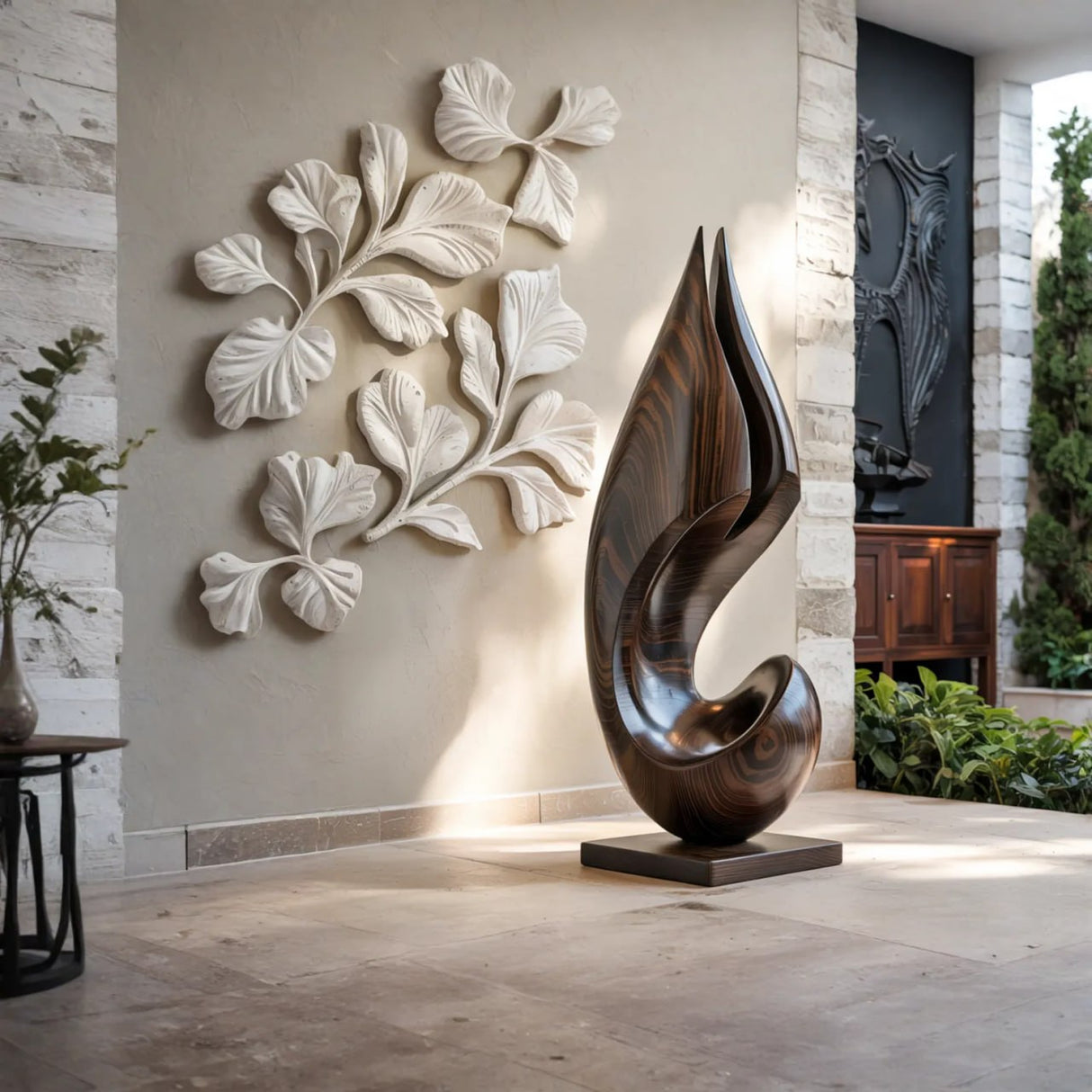 Ascending Flame Abstract Wood Floor Sculpture
