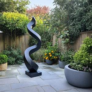 Outdoor Twisting Ribbon Solid Wood Sculpture for Garden Decor