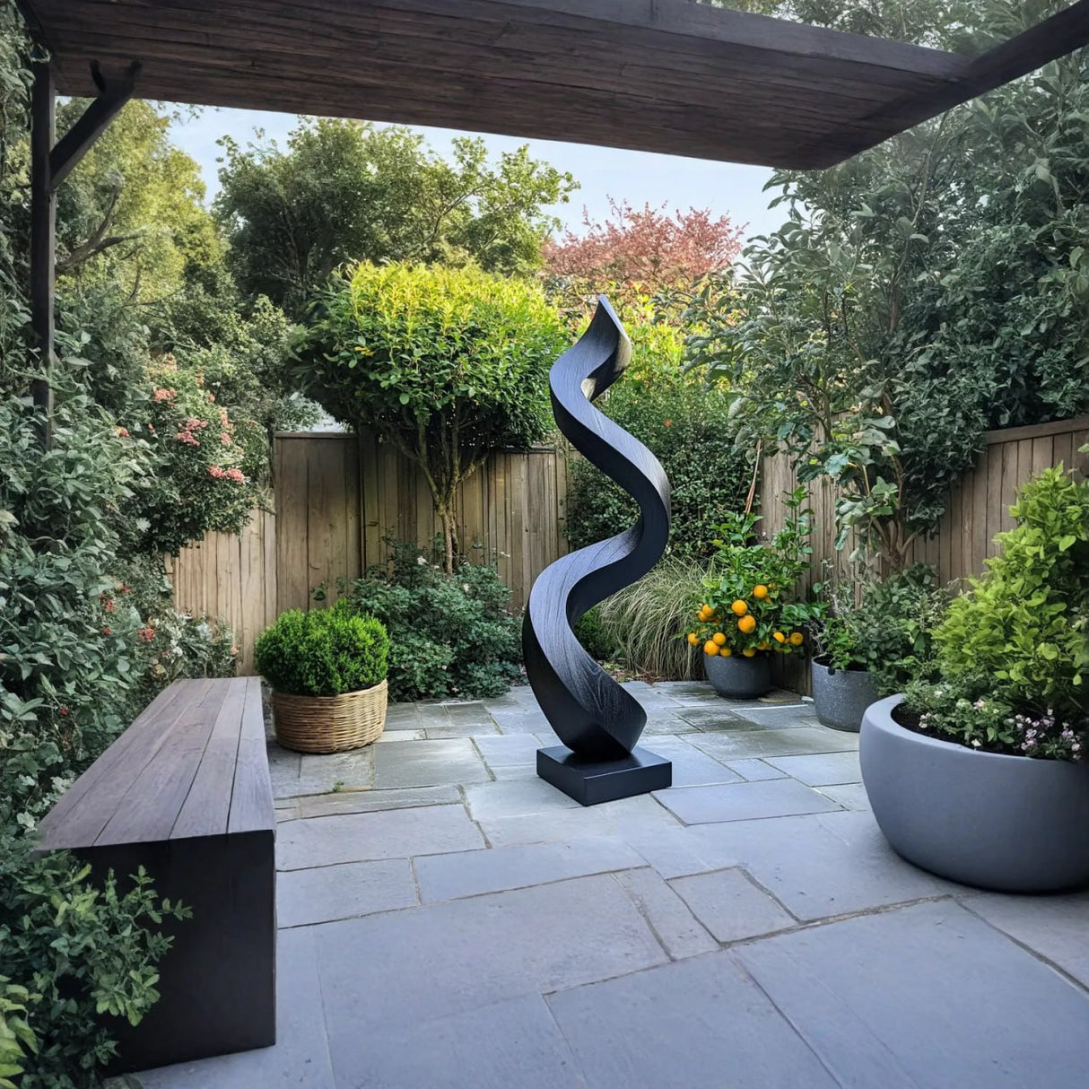 Outdoor Twisting Ribbon Solid Wood Sculpture for Garden Decor