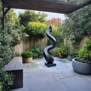 Outdoor Twisting Ribbon Solid Wood Sculpture for Garden Decor