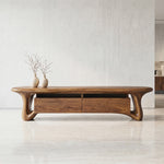 Organic Solid Wood TV Stand with Sculptural Loop Legs and Storage Drawers