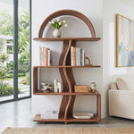 Organic Solid Wood Bookshelf with Arched Frame and Open Shelves