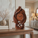 Solid Wood Table Clock with Leaf-Inspired Sculptural Frame