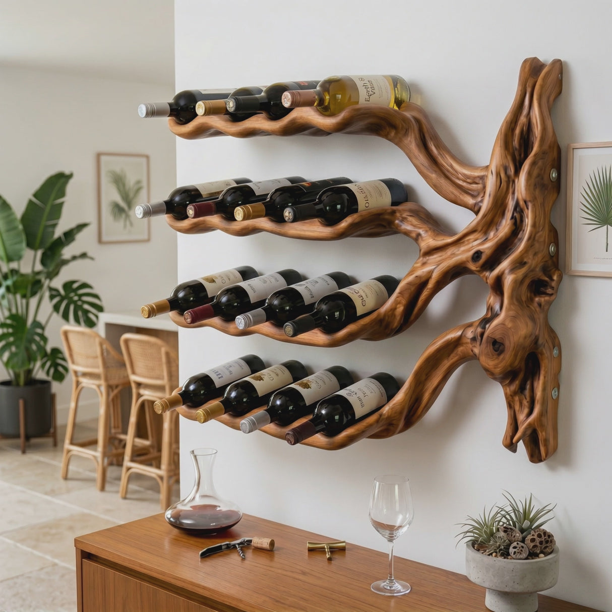 Tree Branch Solid Wood Wall Wine Rack