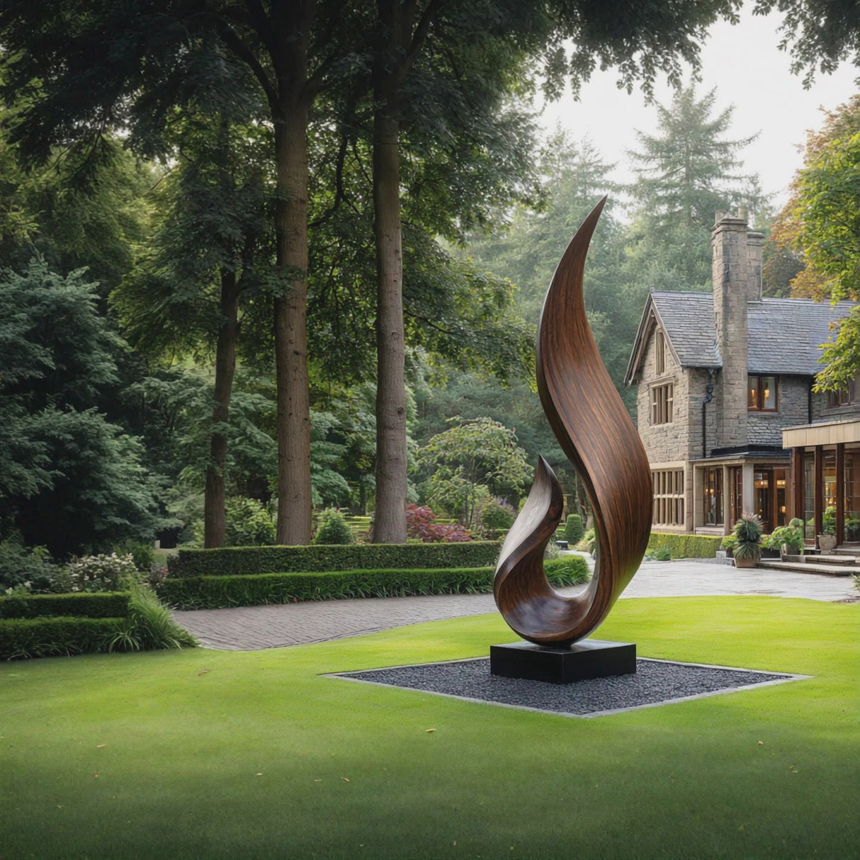 Hand-Carved Solid Wood Flame Sculpture for Garden and Outdoor Landscape