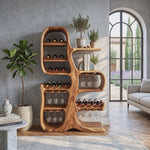 Solid Wood Wine Cabinet with Sculptural Tree Form for Home Bar