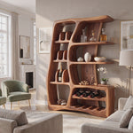 Solid Wood Wine Cabinet with Sculptural Open Shelves and Bottle Rack
