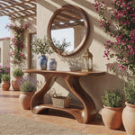 Organic Solid Wood Console Table with Sculptural Shelf Base