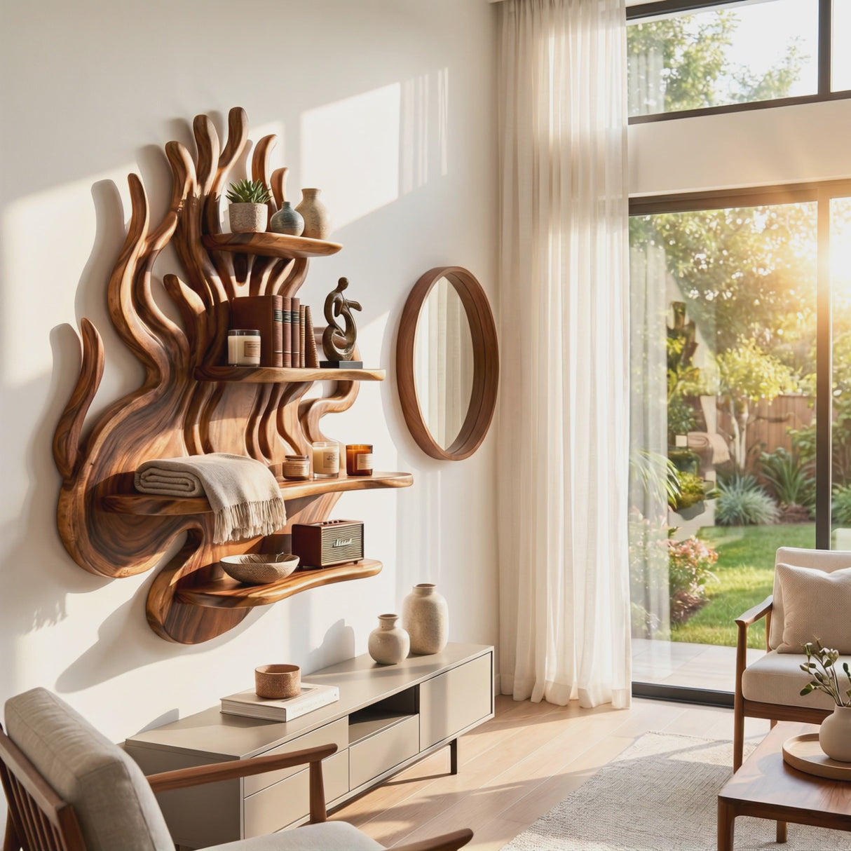 Organic Branch Wood Wall Shelf for Kitchen Storage