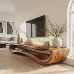 Organic Solid Wood TV Stand with Curved Open Shelf
