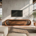 Organic Solid Wood TV Stand with Oval Loop Frame and Storage Drawers