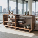 Solid Wood Rounded Console Sideboard with Open Display Shelves