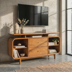 Handcrafted Solid Wood Raised Top Sideboard with Drawers and Open Shelves