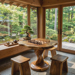 Handcrafted Solid Wood Chess Table with Organic Freeform Top and Sculptural Pedestal Base