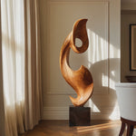Tall Solid Wood Abstract Floor Sculpture with Plinth for Modern Interiors
