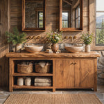 Bathroom Vanity Solid Wood with Double Sink and Open Shelf Storage for Rustic Bathroom