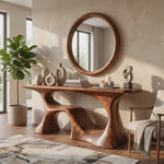 Organic Solid Wood Console Table with Sculptural Open Base