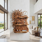 Organic Sunburst Wood Wall Shelf for Bathroom Storage