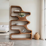 Organic Solid Wood Bookshelf with Flowing Open Shelves