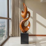 Tall Solid Wood Flame Floor Sculpture with Plinth for Modern Living Rooms