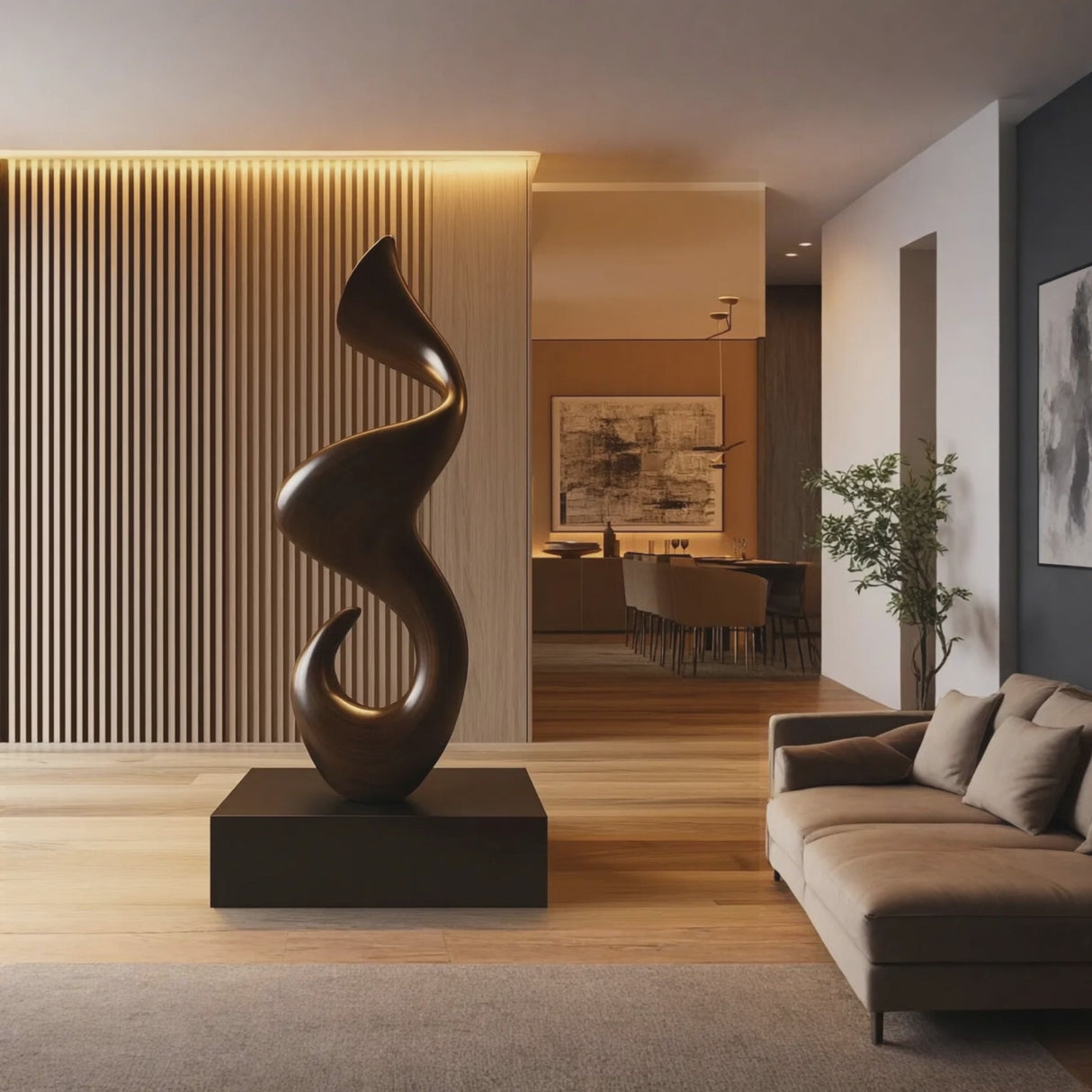 Organic Solid Wood Flow Curve Sculpture for Contemporary Interiors