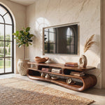 Organic Solid Wood TV Stand with Double Open Wave Shelves