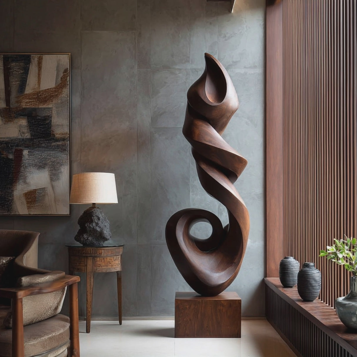 Contemporary Flowing Solid Wood Sculpture for Living Room Accent Display
