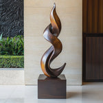 Solid Wood Twisting Flame Sculpture for Modern Interior Display