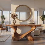 Console Table Solid Wood with Interlocking Loop Base for Entryway Decor