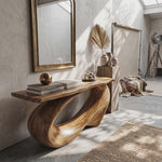 Console Table Solid Wood with Sweeping Oval Loop Base for Entryway Decor