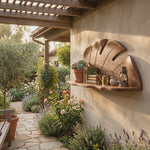 Hand Carved Solid Wood Monstera Leaf Wall Shelf for Decorative Display