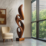 Handcrafted Solid Wood Rising Flame Sculpture with Open Ribbon Form