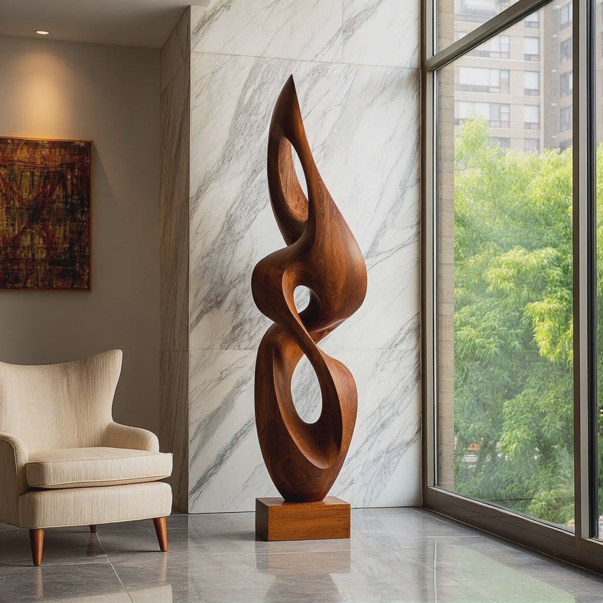 Contemporary Solid Wood Sculpture for Living Room or Entryway