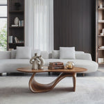 Solid Wood Coffee Table with Asymmetric Loop Base for Living Room